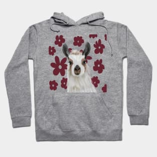 Llama | Burgundy Red Retro Flowers | Llama Lovers gift Hoodie